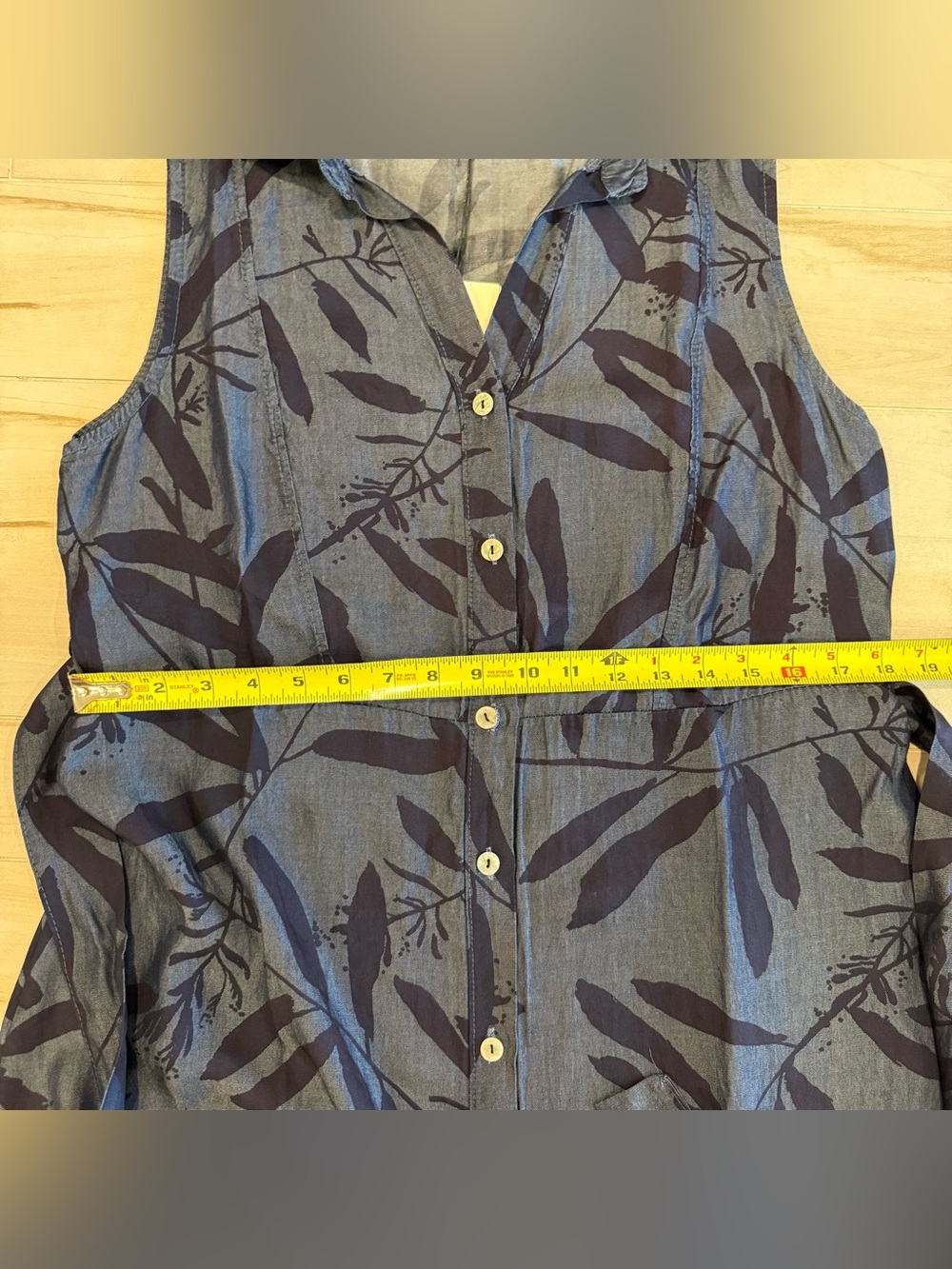 Made in Italy Blue Leaf Print Sleeveless Midi Dress Super Soft Viscose Size M - Picture 10 of 10